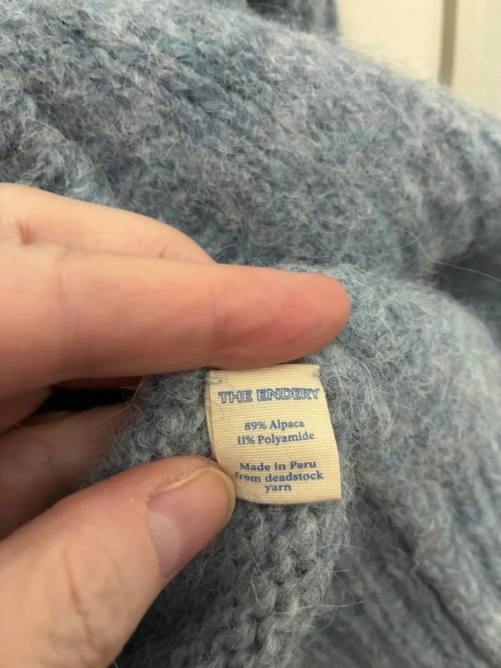 The Endery Sky Blue Mohair Cardigan with Red Stripe - Picture 5 of 8